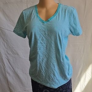 Laura Ashley Aqua and White Striped Top